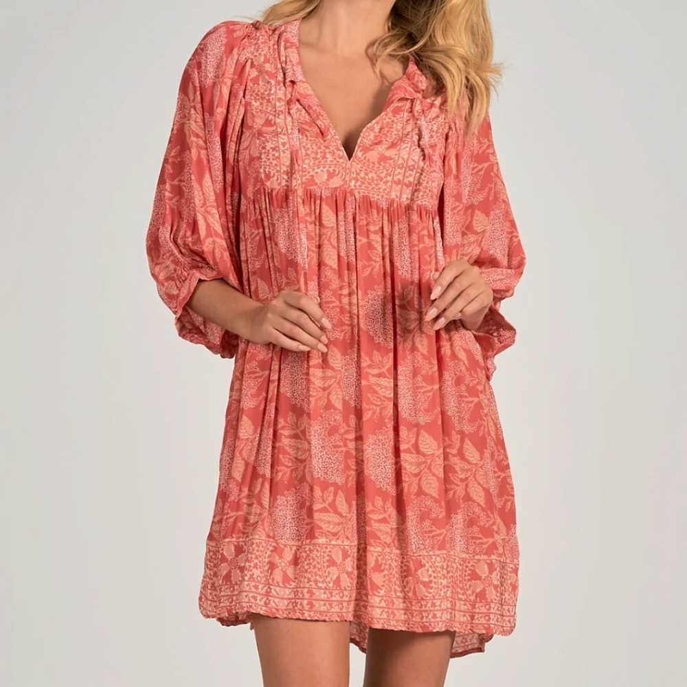 Elan Boho Floral Balloon Sleeve Mini Dress Size M Lightweight Beach Breezy - Picture 11 of 11